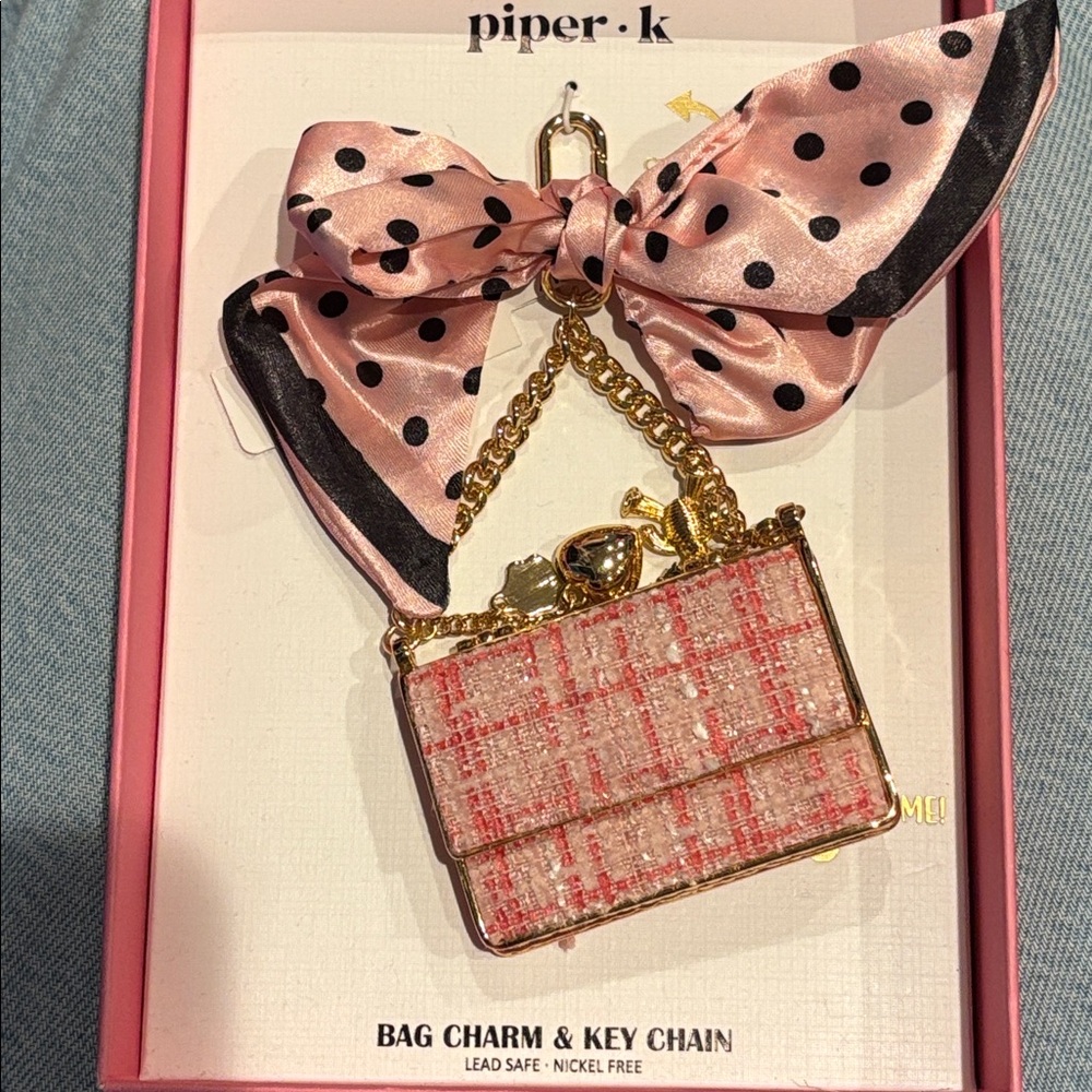 NIB Piper K Pink and Gold Tweed Handbag with Charms